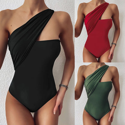 Chic One-Shoulder Ruched One-Piece Swimsuit