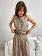 Tailored V-Neck Button-Front Vest & Wide-Leg Trouser Set