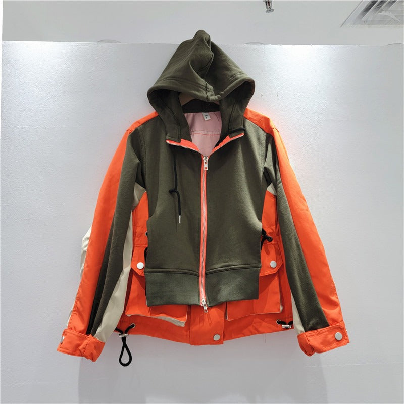 Stylish  Zipped Long Sleeves Hooded Jacket with Contrasting Fabrics, Multiple  Colors Available