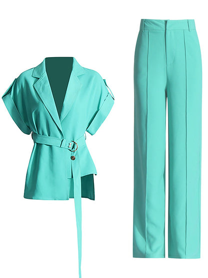 Elegant Two-Piece Safari Style Pant Suit for Ladies