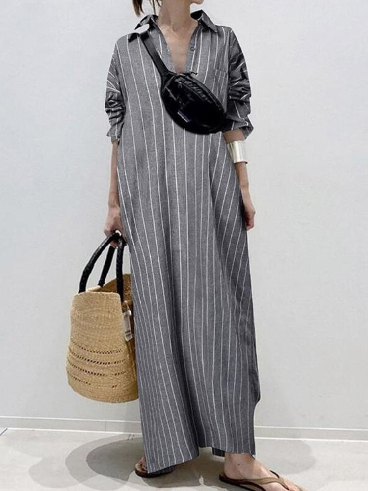 Striped  Long Sleeves Shirt Dress in Multiple Colors