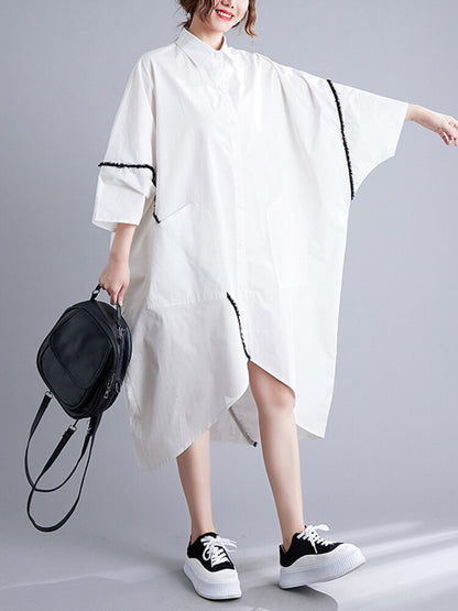 Stylish Oversized White Cotton Shirt Dress – Casual Cool with a Twist
