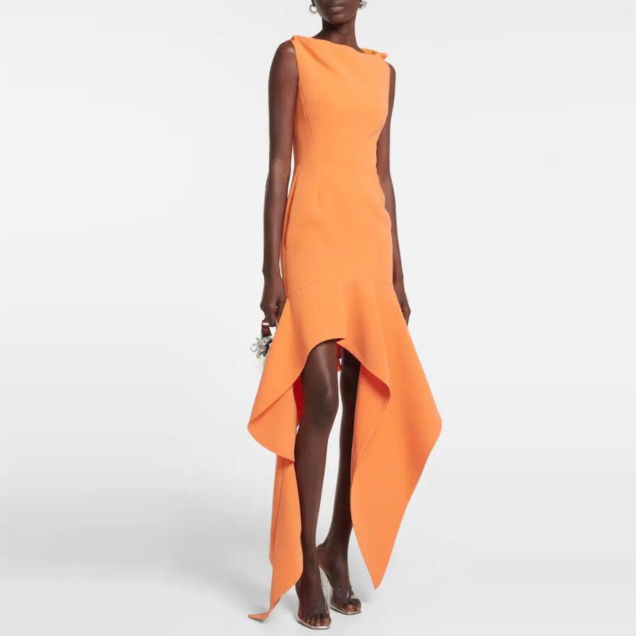 High Fashion Orange Dress With Asymmetrical Hemline