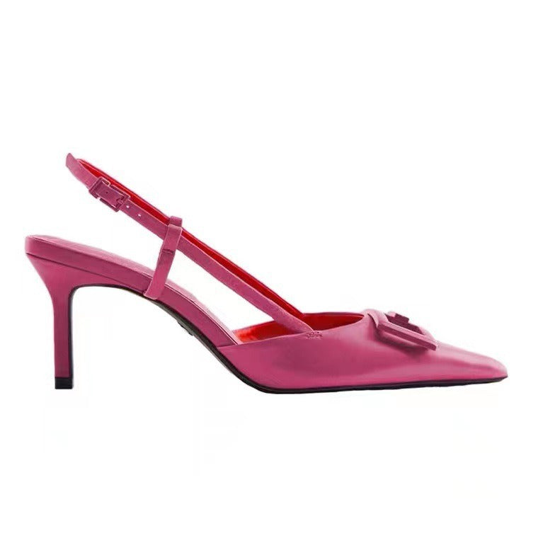 Strappy Pointed Toe Kitten Heels in Hot Pink