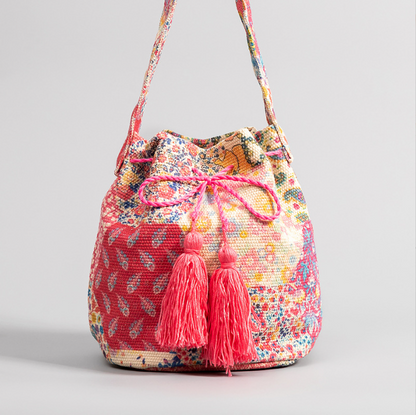 Multi Colored Boho  Messenger Bucket Bag