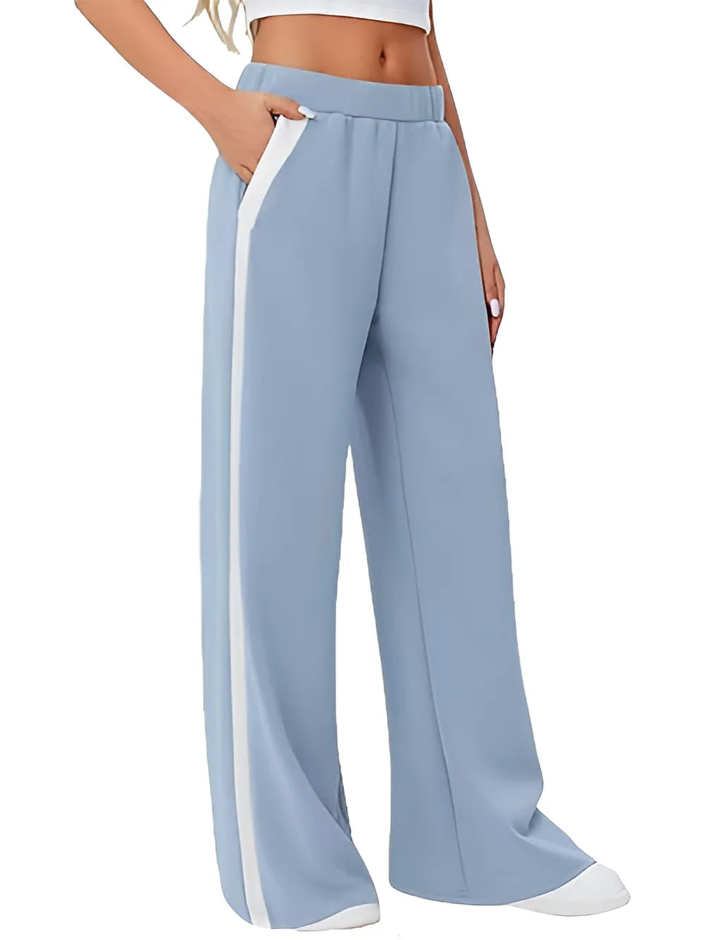High-Waisted Wide-Leg Yoga Pants with Contrast Side Stripe