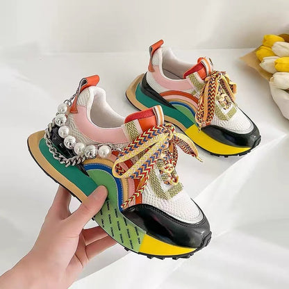 Colorful Women's Sneakers Retro Style with Thick Soles Casual Sneakers