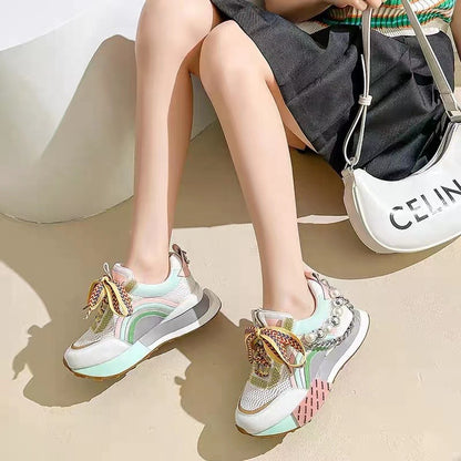 Colorful Women's Sneakers Retro Style with Thick Soles Casual Sneakers