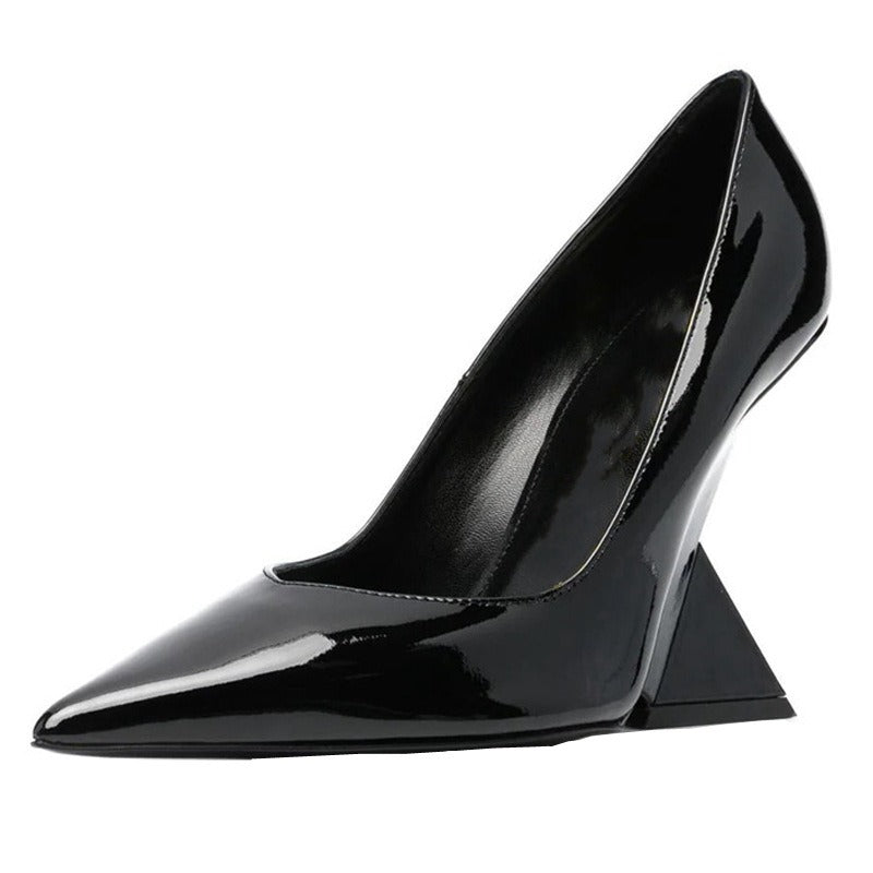 Ultra High Heels, Pointed Toe, Patent Leather Wedge Shoes