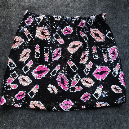 Stylish Sequin Elastic Band High Waisted Mini Skirt
