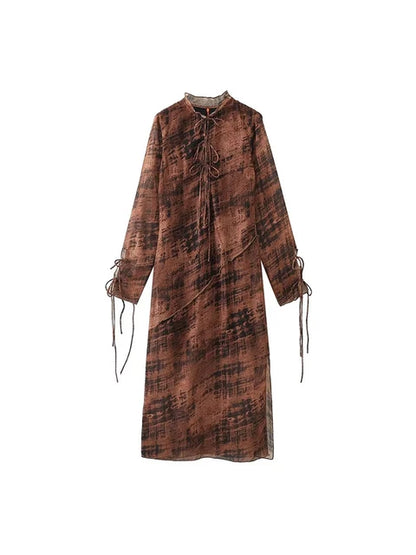 Vintage Print Boho sheer Long Dress