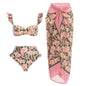 Three-piece Set of Retro Style Print Swimsuits Paired with a Matching Sarong in Multiple Designs