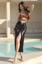 Midnight Metallic Pearl-Draped Swimsuit & Ruched Skirt Set