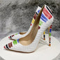 Croc-Embossed Rainbow Brushstroke Pointed-Toe Stilettos