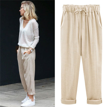Women's Cotton and Linen Cropped Loose Pants, Multiple  Colors Options