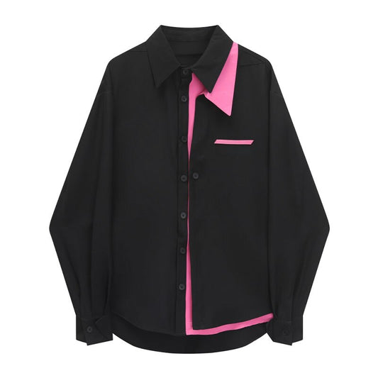 Two-Tone Contrast Button-Down Shirt – Black & Pink