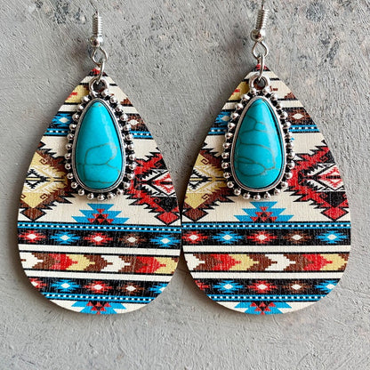 Women's  Ethnic Earrings with Turquoise Tear Drop