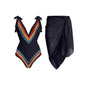 Rainbow Vibe One-Piece Swimsuit Set with Sheer Black Sarong