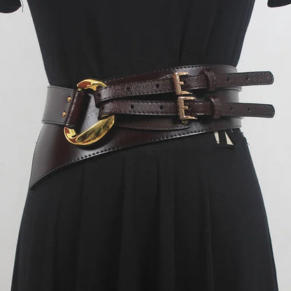Double Buckle Waist Belt in Black, Coffee, Dark Grey, Caramel, and Apricot – Bold, Chic, and Figure-Flattering