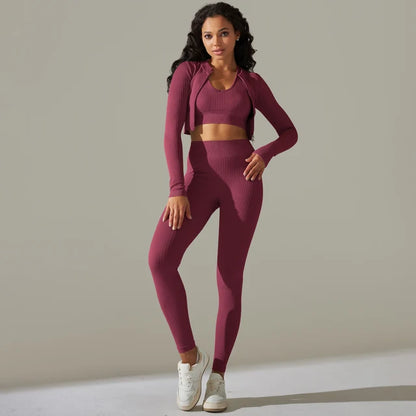 Quick Drying and Breathable Fitness Workout Zippered Leggings Set