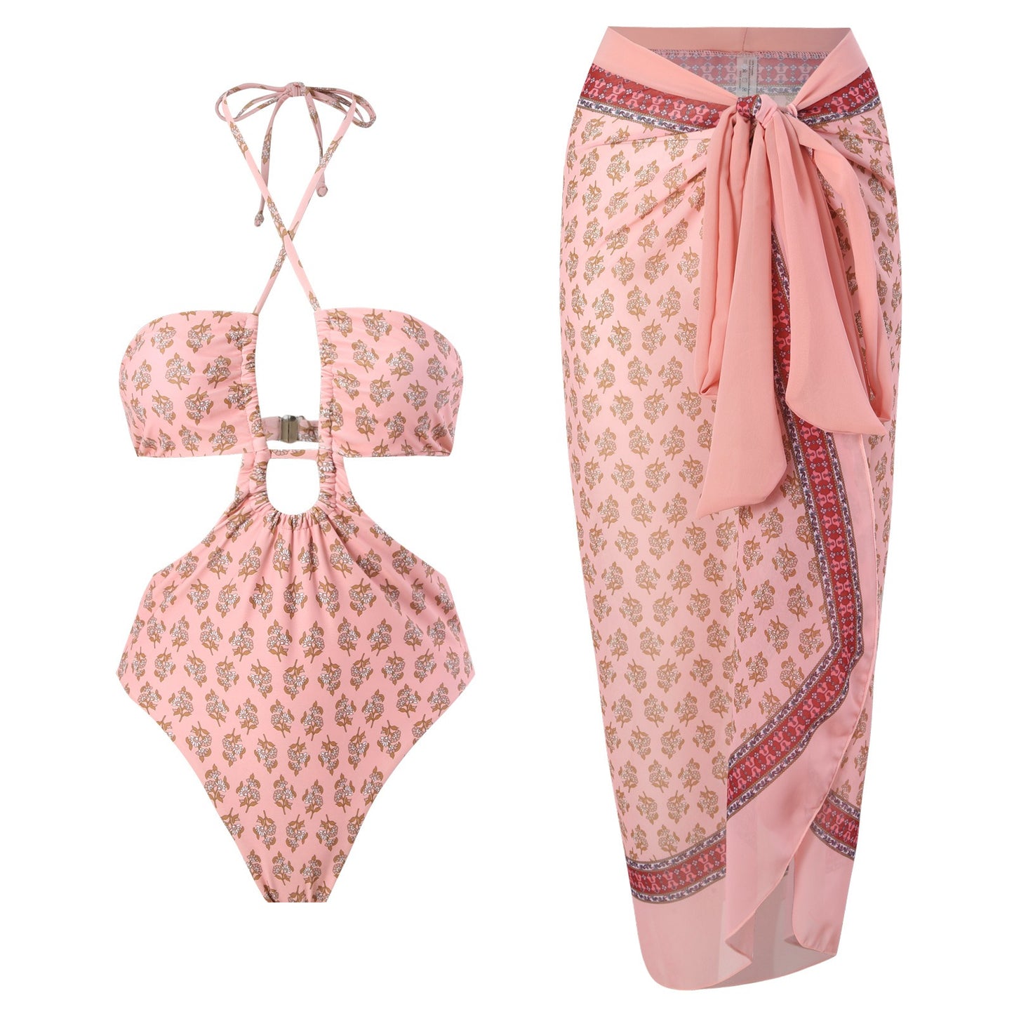 Stylish One Piece Print Pattern Swimsuits Paired with Matching Print Sarong in  Multiple Designs