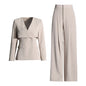 V-neck Jacket+High Waisted pleated Wide Leg Pant Suit