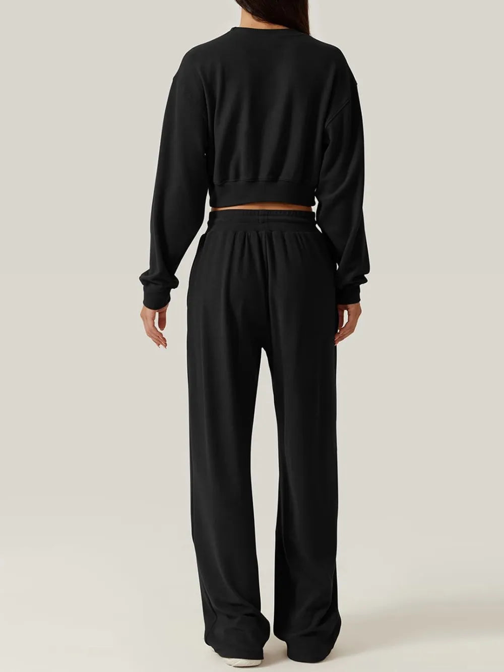 Twist-Front Pastel Knit Lounge Set – Cozy Crewneck Sweater & Drawstring Wide-Leg Pants