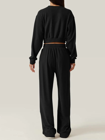 Twist-Front Pastel Knit Lounge Set – Cozy Crewneck Sweater & Drawstring Wide-Leg Pants