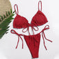 Ribbed Tie-Front Triangle Bikini Set-Multiple Colors