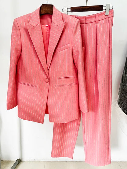 Hot Diamond Pinstripe Two-Piece  Pant Suit