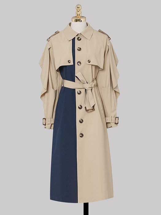 Mid Length Coat in Contrasting  Colors and a Belt