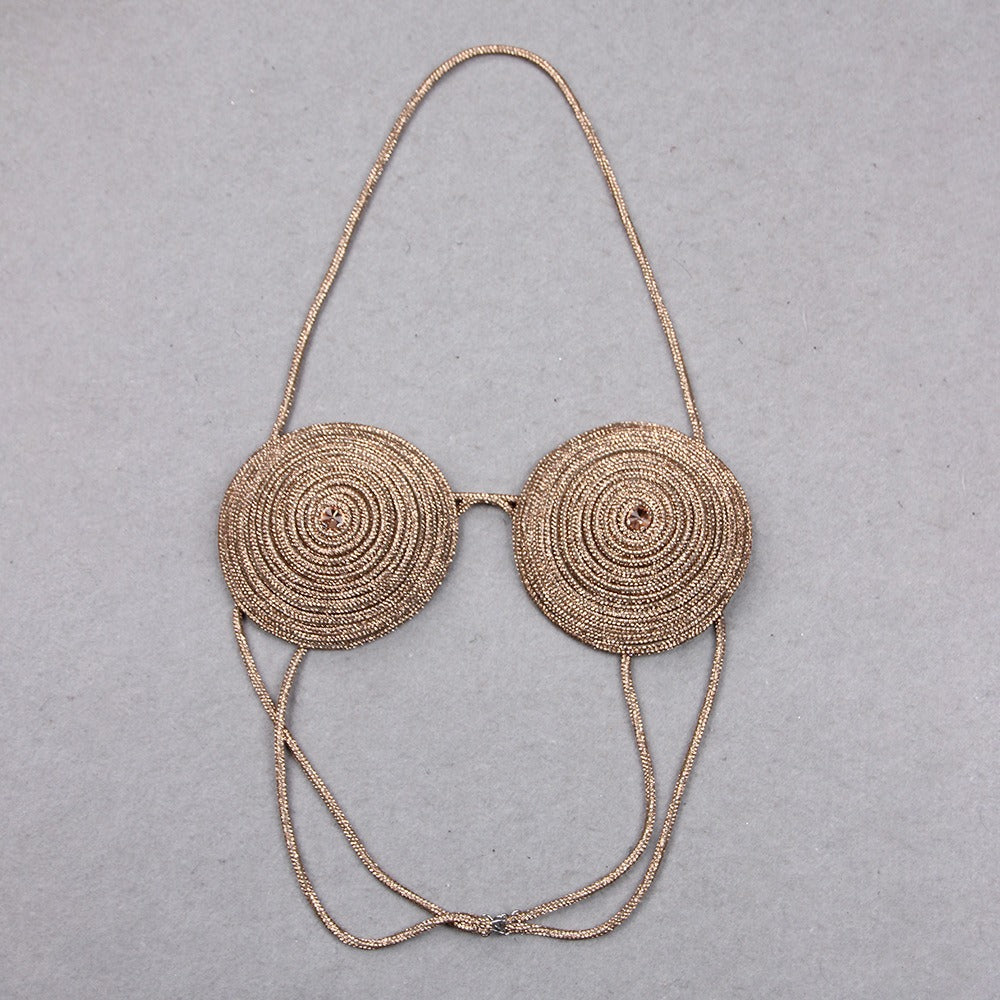 Rose Gold Halter Bra Top With Diamond Chain Details