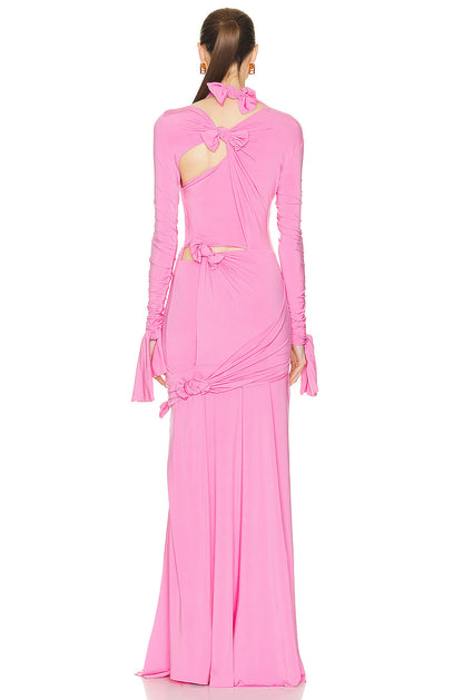 Solid Pink Cut  Long  Out Dress For Women