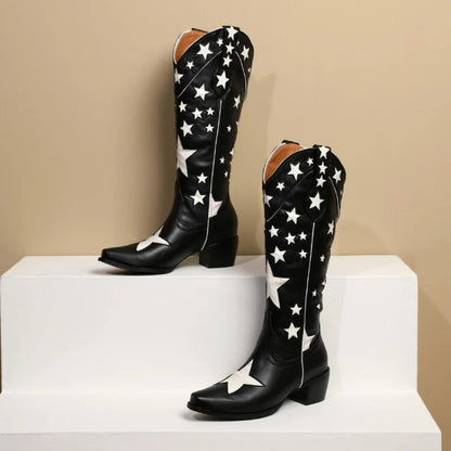 Starlight Rodeo Western Boots – Black with White Stars