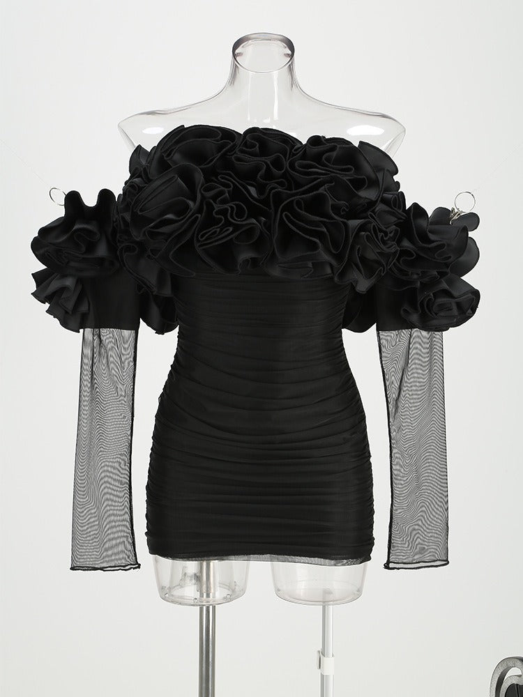 Women's New Strapless Bodycon Mini Dress with Floral Design Details