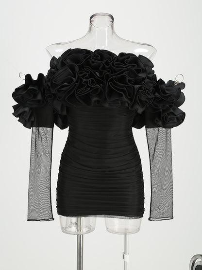 Women's New Strapless Bodycon Mini Dress with Floral Design Details