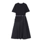Belted  Apricot and Black Pleated Midi Dresses– Sophisticated, Structured, and Effortlessly Chic
