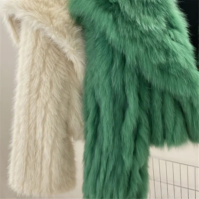 Plush and Luxurious Faux Fur Cropped Jackets in Green and Pink