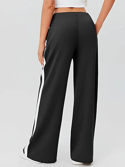 High-Waisted Wide-Leg Yoga Pants with Contrast Side Stripe