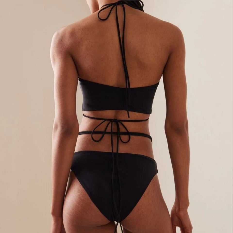 Pearl Accent Cut-Out Bikini Set – Ivory Elegance