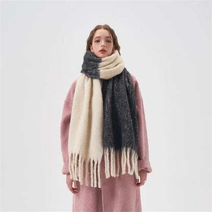 Simple Color Blocking Soft Plush  Cashmere Like Thick  Extra Long Scarf/ Shawl