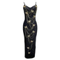 Fashionable Black Figure Accentuating Dress with Embroidered Butterfly Bead Chains