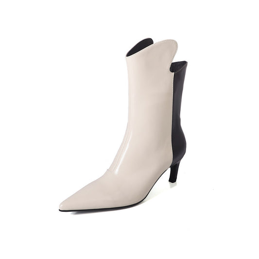 Two-Tone Chic Patent Leather Mid-Heel Boots