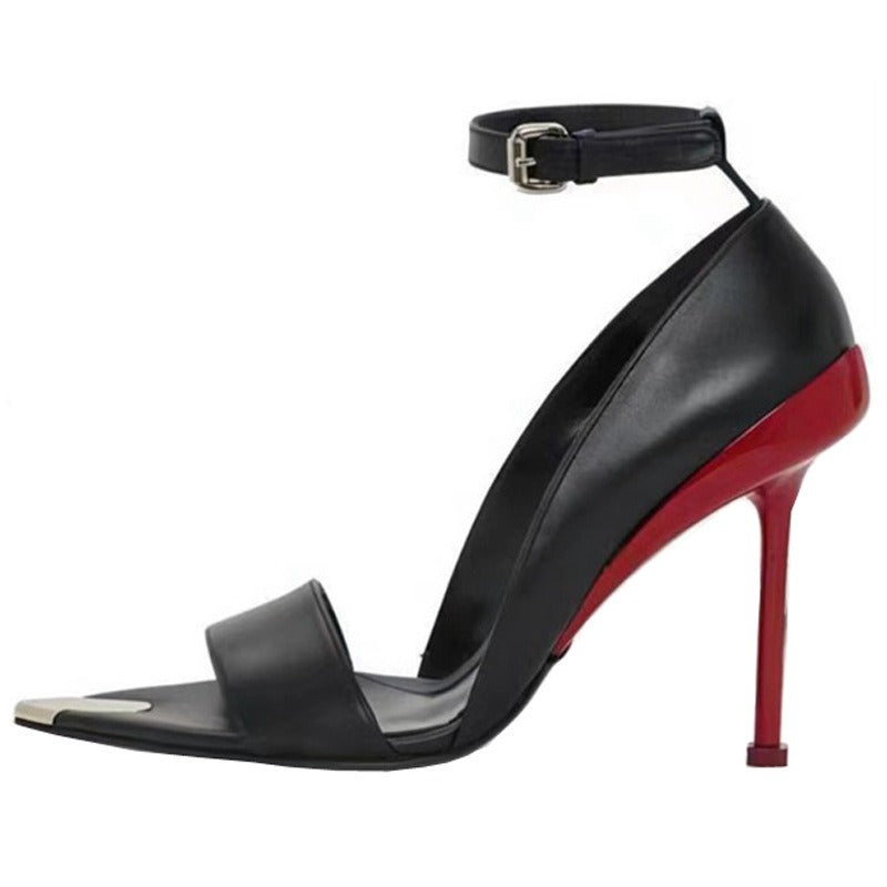Sexy Metal Pointed Toe Stiletto Heels, Open Toe Women's Shoes