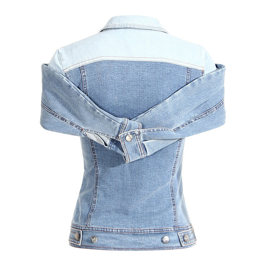 Cool Folding Sleeves Off the Shoulder Denim Shirt