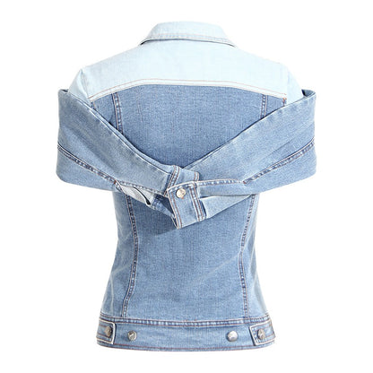 Cool Folding Sleeves Off the Shoulder Denim Shirt
