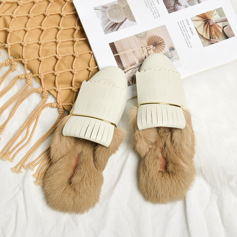 Furry Mules for Women Made With Rabbit Fur