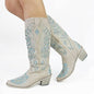 Super Stylish Embroidered Solid Thick Heel Cowgirl Boots