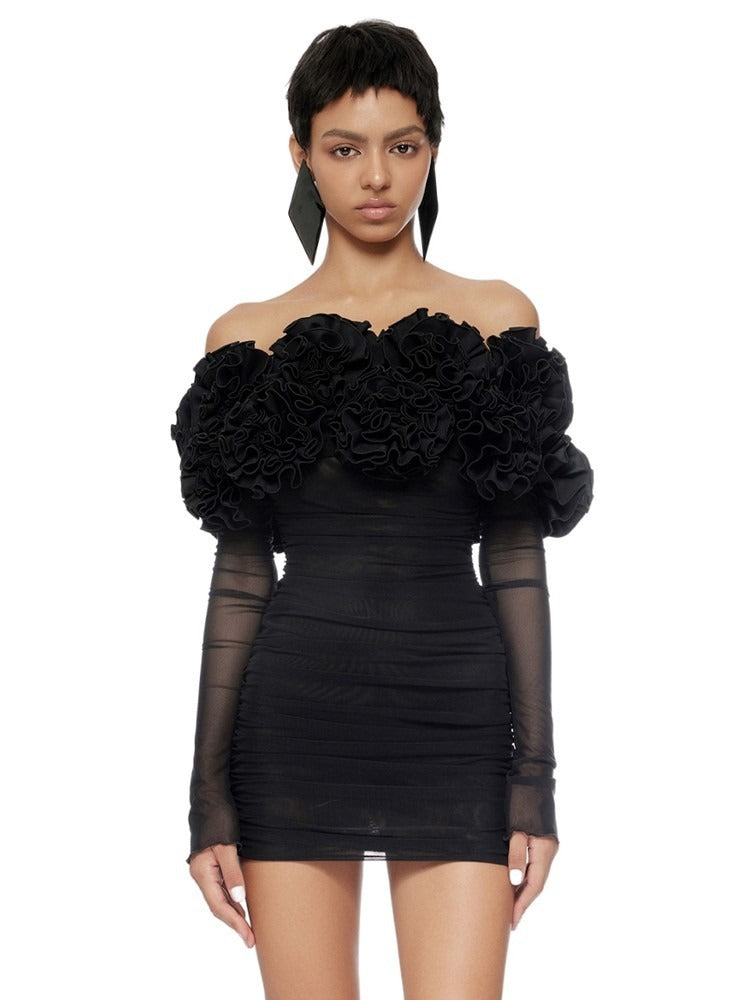 Women's New Strapless Bodycon Mini Dress with Floral Design Details