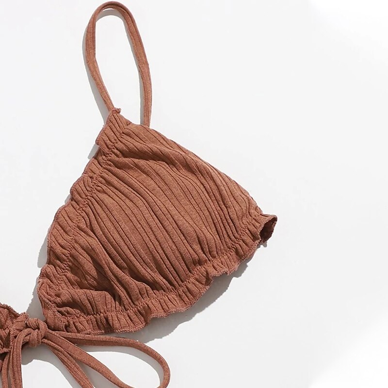 Ribbed Tie-Front Triangle Bikini Set-Multiple Colors